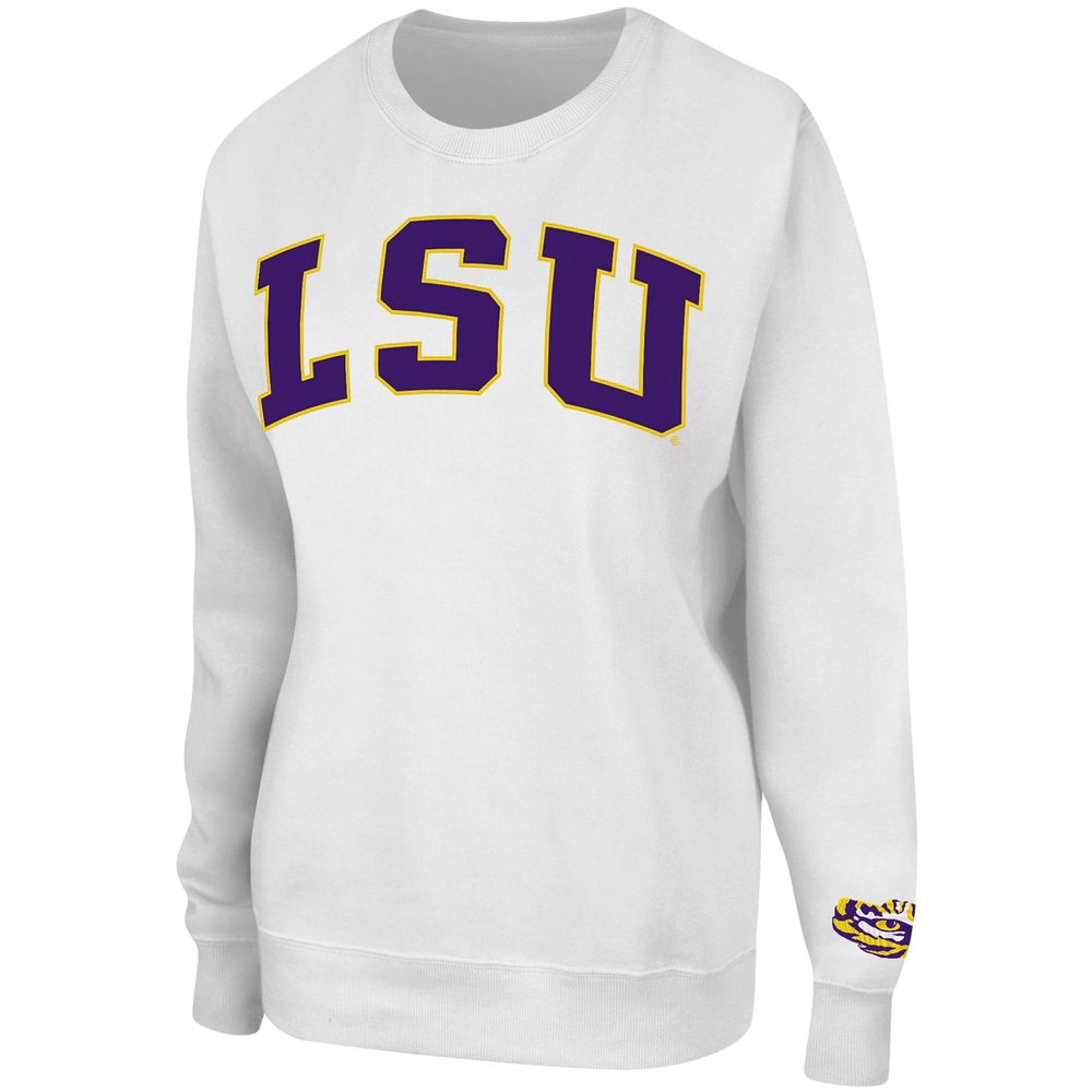 Women's Colosseum White LSU Tigers Campanile Pullover Sweatshirt