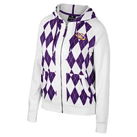 Women's Colosseum White LSU Tigers The Dealio Argyle Full-Zip Jacket