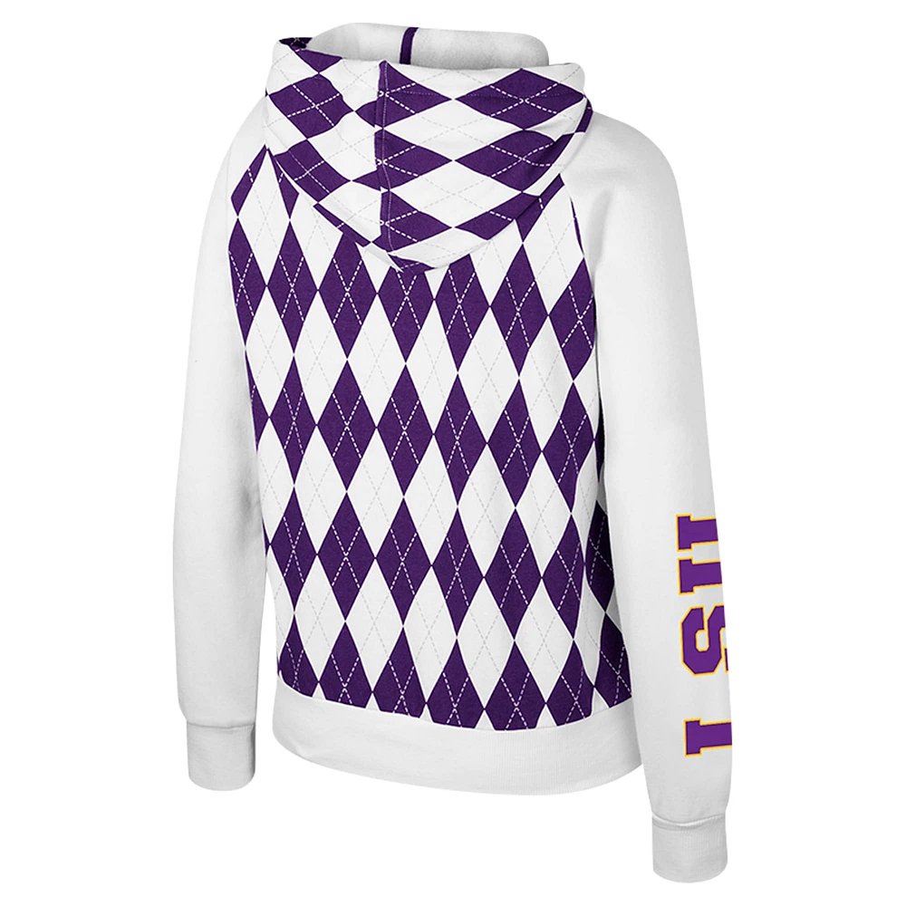 Women's Colosseum White LSU Tigers The Dealio Argyle Full-Zip Jacket