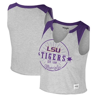 Women's Colosseum x Wrangler Heather Gray LSU Tigers Vintage Muscle Cropped T-Shirt