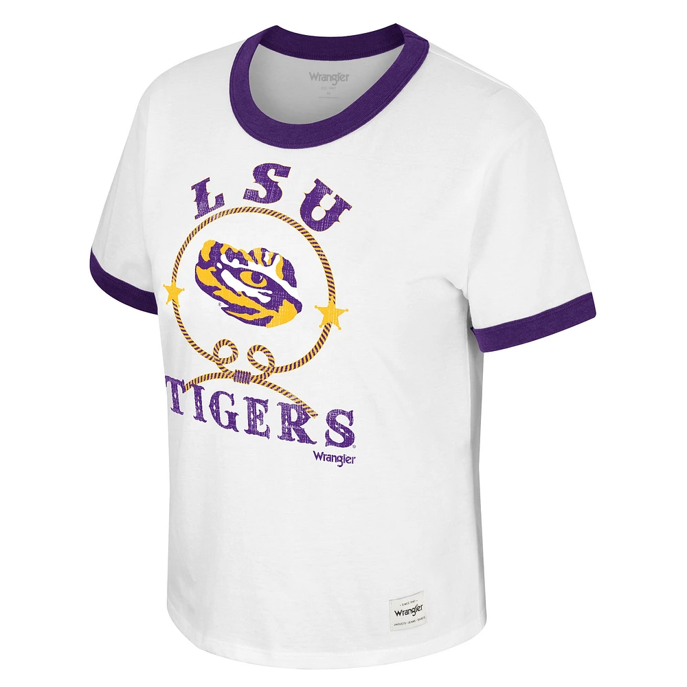 T-shirt Colosseum x Wrangler pour femme blanc LSU Tigers Freehand Ringer