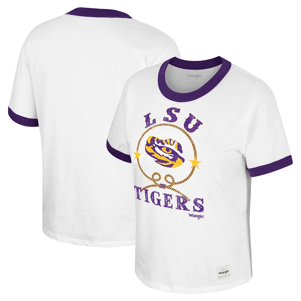 T-shirt Colosseum x Wrangler pour femme blanc LSU Tigers Freehand Ringer