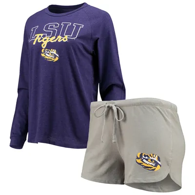 LSU Tigers Concepts Sport Women's Raglan Long Sleeve T-Shirt & Shorts Sleep Set - Purple/Gray