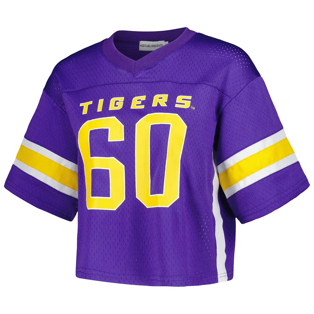 Women's Established & Co. Purple LSU Tigers Fashion Boxy Cropped Football Jersey