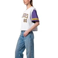 Women's Established & Co. White LSU Tigers Baseball Jersey Cropped T-Shirt