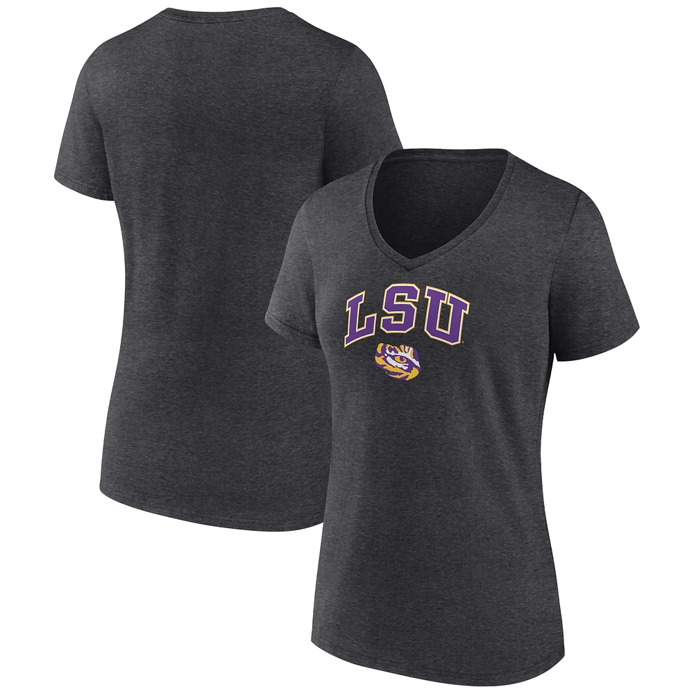 Women's Fanatics Heather Charcoal LSU Tigers Campus V-Neck T-Shirt