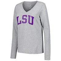 T-shirt à manches longues et col en V Fanatics Heather Grey LSU Tigers Basic Arch pour femmes