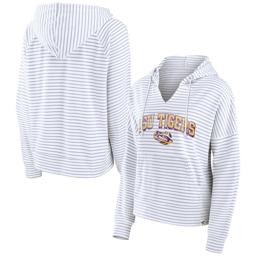 Sweat à capuche rayé blanc LSU Tigers col cranté Fanatics pour femmes