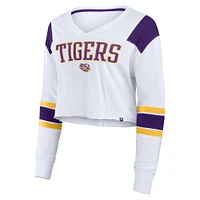 Women's Fanatics White LSU Tigers Training Camp Cropped Long Sleeve V-Neck Fashion Top