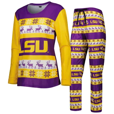 LSU Tigers FOCO Ugly Long Sleeve T-Shirt & Pajama Pants Sleep Set - Purple