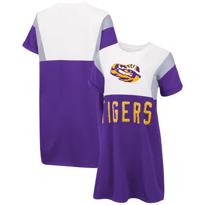 LSU Tigers G-III 4Her by Carl Banks Women's 3rd Down Short Sleeve T-Shirt Dress -Purple/White
