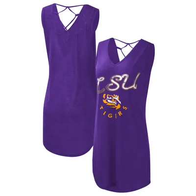 LSU Tigers G-III 4Her by Carl Banks Women's Game Time Burnout Cover-Up V-Neck Dress - Purple