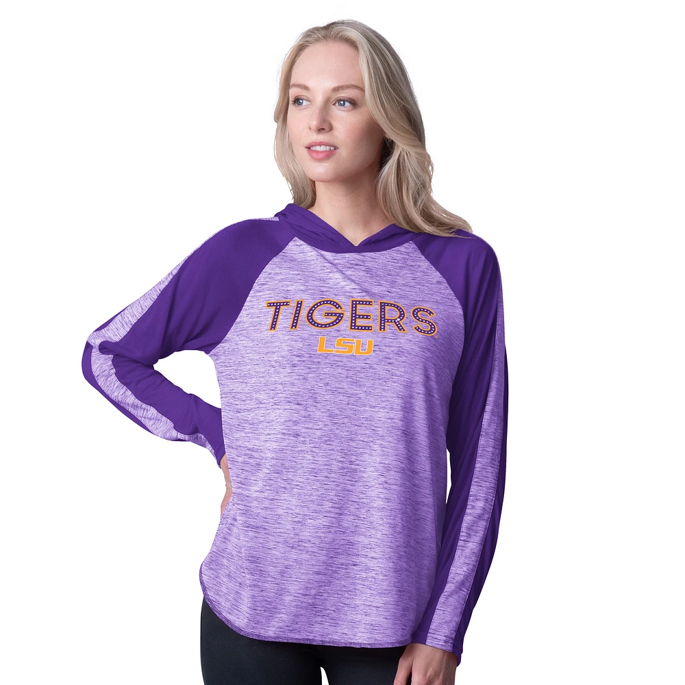 T-shirt à capuche manches longues G-III 4Her par Carl Banks pour femme, violet, LSU Tigers Underdog Bling Raglan