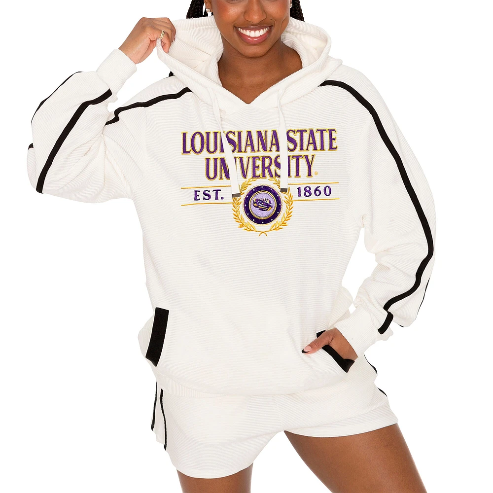 Women's Gameday Couture Cream LSU Tigers Down, Set, Go Pullover Hoodie and Shorts Set