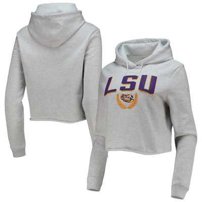 Women's League Collegiate Wear Ash LSU Tigers 1636 Cropped Pullover Hoodie