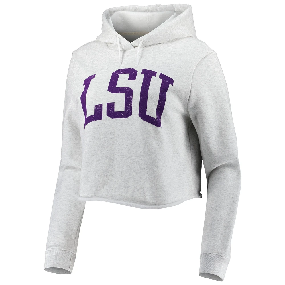 Women's League Collegiate Wear Ash LSU Tigers 2-Hit 1636 Cropped Pullover Hoodie