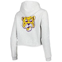 Women's League Collegiate Wear Ash LSU Tigers 2-Hit 1636 Cropped Pullover Hoodie