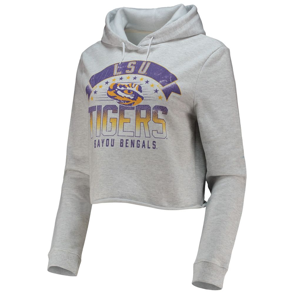 Women's League Collegiate Wear Ash LSU Tigers Banner 1636 Cropped Pullover Hoodie