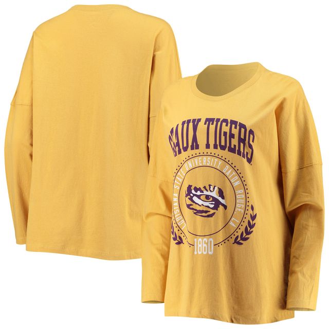 T-shirt surdimensionné à manches longues pour femmes League Collegiate Wear Gold LSU Tigers Clothesline