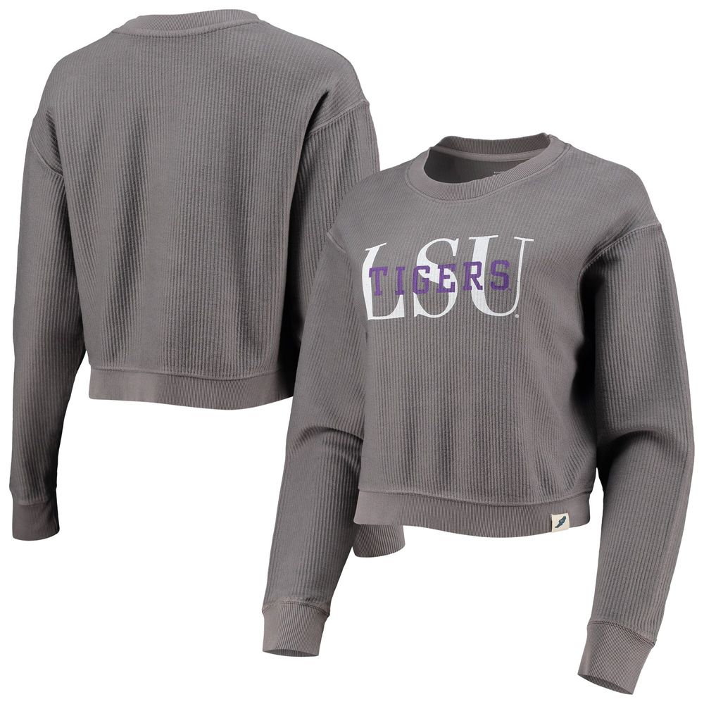 Women's League Collegiate Wear Graphite LSU Tigers Classic Corded Timber Crop Pullover Sweatshirt