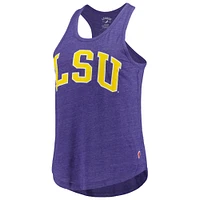 Women's League Collegiate Wear Heather Purple LSU Tigers Two-Hit Intramural Tri-Blend Scoop Neck Racerback Tank Top
