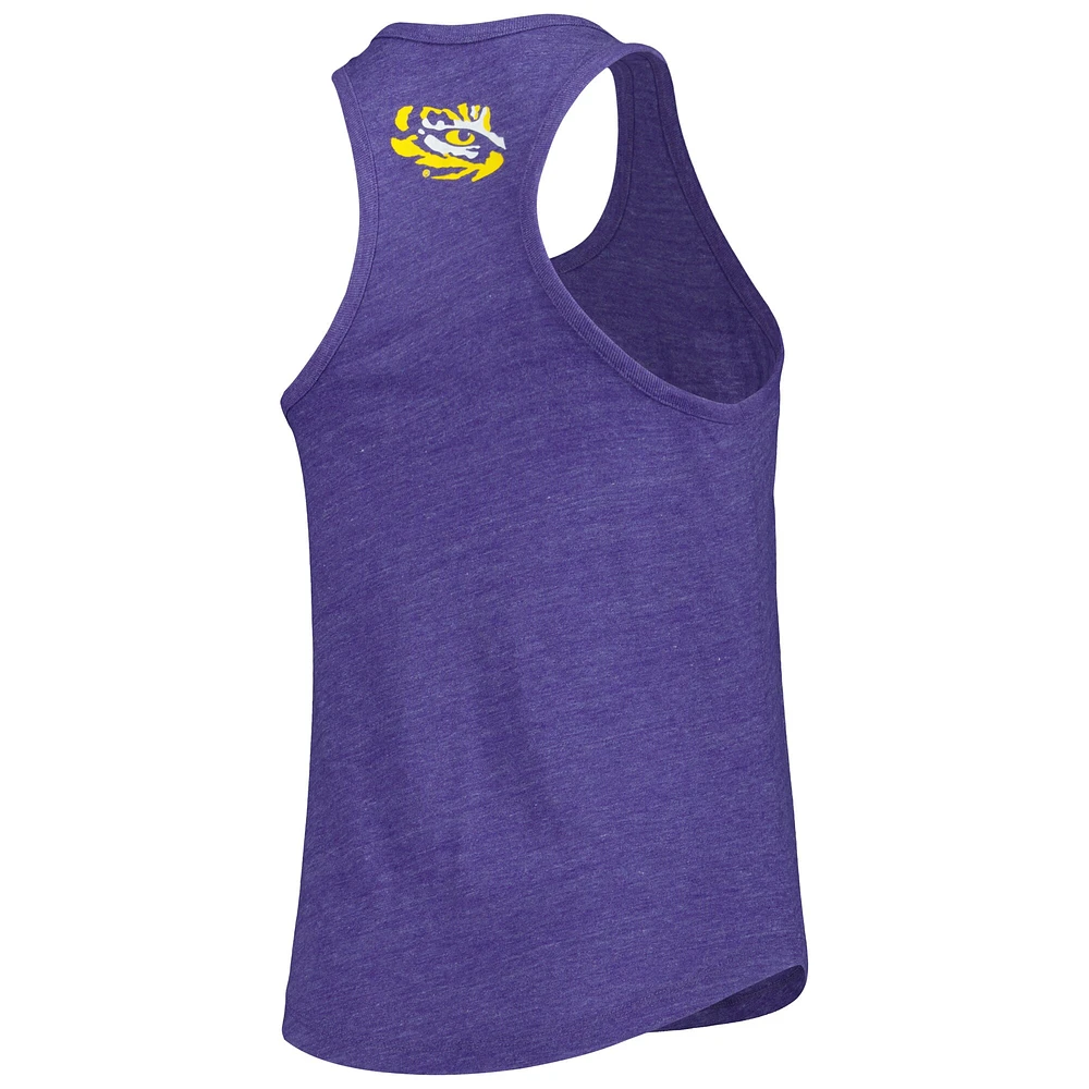 Women's League Collegiate Wear Heather Purple LSU Tigers Two-Hit Intramural Tri-Blend Scoop Neck Racerback Tank Top