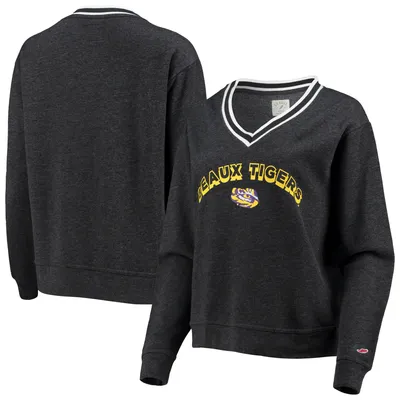 LSU Tigers League Collegiate Wear Women's Victory Springs Tri-Blend V-Neck Pullover Sweatshirt - Heathered Black