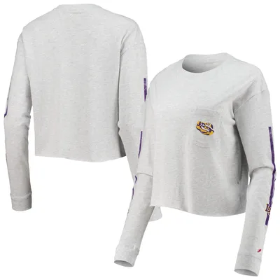 LSU Tigers League Collegiate Wear Women's Clothesline Cotton Midi Crop Long Sleeve T-Shirt - Heathered Gray