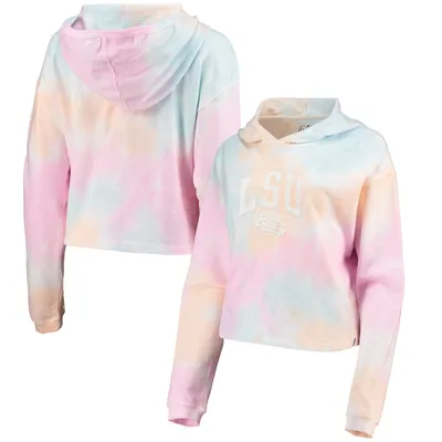 LSU Tigers League Collegiate Wear Women's Tie-Dye Cropped Pullover Hoodie - Pink/White