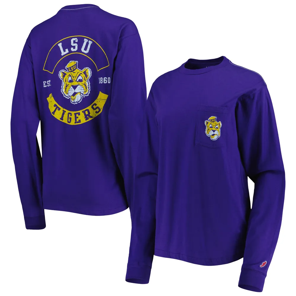 T-shirt violet à manches longues avec poche surdimensionnée des LSU Tigers de la League Collegiate Wear pour femmes