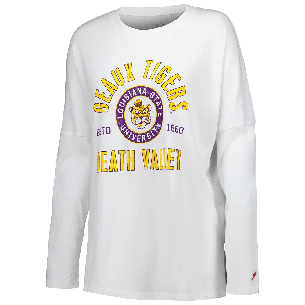 Women's League Collegiate Wear White LSU Tigers Clothesline Oversized Long Sleeve T-Shirt