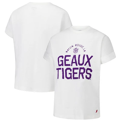 T-shirt blanc à revers roulés LSU Tigers Slub pour femmes de la ligue universitaire