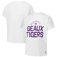 T-shirt blanc à revers roulés LSU Tigers Slub pour femmes de la ligue universitaire