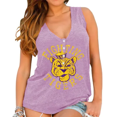 LSU Tigers Original Retro Brand Women's Relaxed Henley Tank Top - Purple