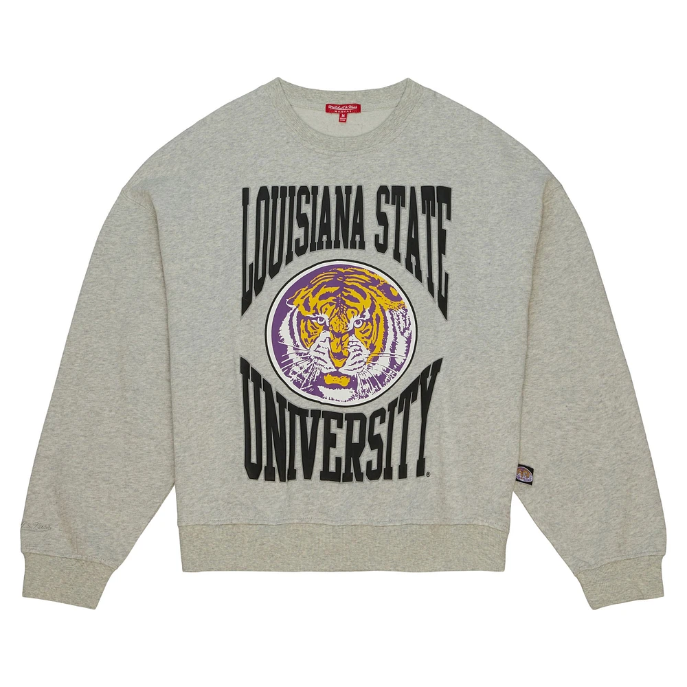 Sweat-shirt léger surdimensionné avec logo LSU Tigers pour femme Mitchell & Ness Heather Gray