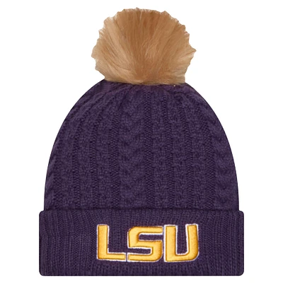 Bonnet en tricot à revers de luxe violet LSU Tigers New Era pour femme avec pompon