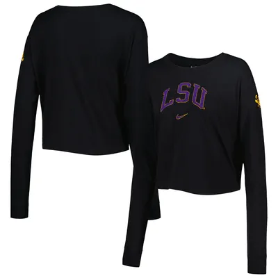 LSU Tigers Nike Women's 2-Hit Cropped Long Sleeve Logo T-Shirt - Black