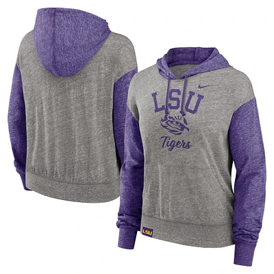 Women's Nike Heather Gray/Purple LSU Tigers Blitz Color Block Legacy Pullover Hoodie