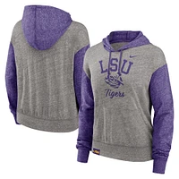 Sweat à capuche Nike LSU Tigers Blitz Color Block Legacy pour femme, gris chiné/violet