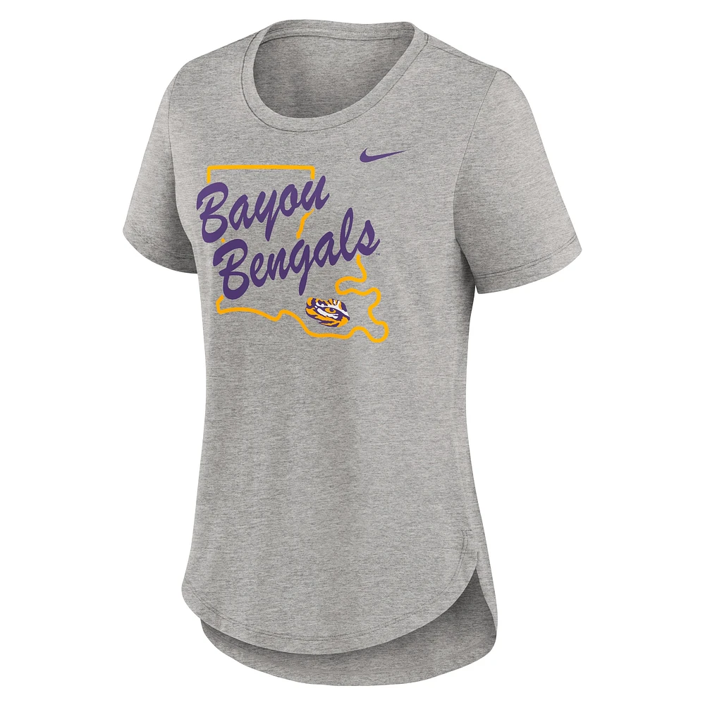 Women's Nike Heather Gray LSU Tigers Local Campus Location Mantra Tri-Blend T-Shirt