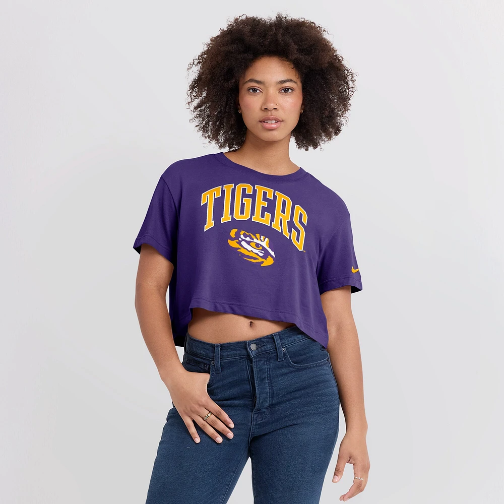 T-shirt court Nike violet LSU Tigers Power Pursuit Athletic Prep Arch Performance pour femme