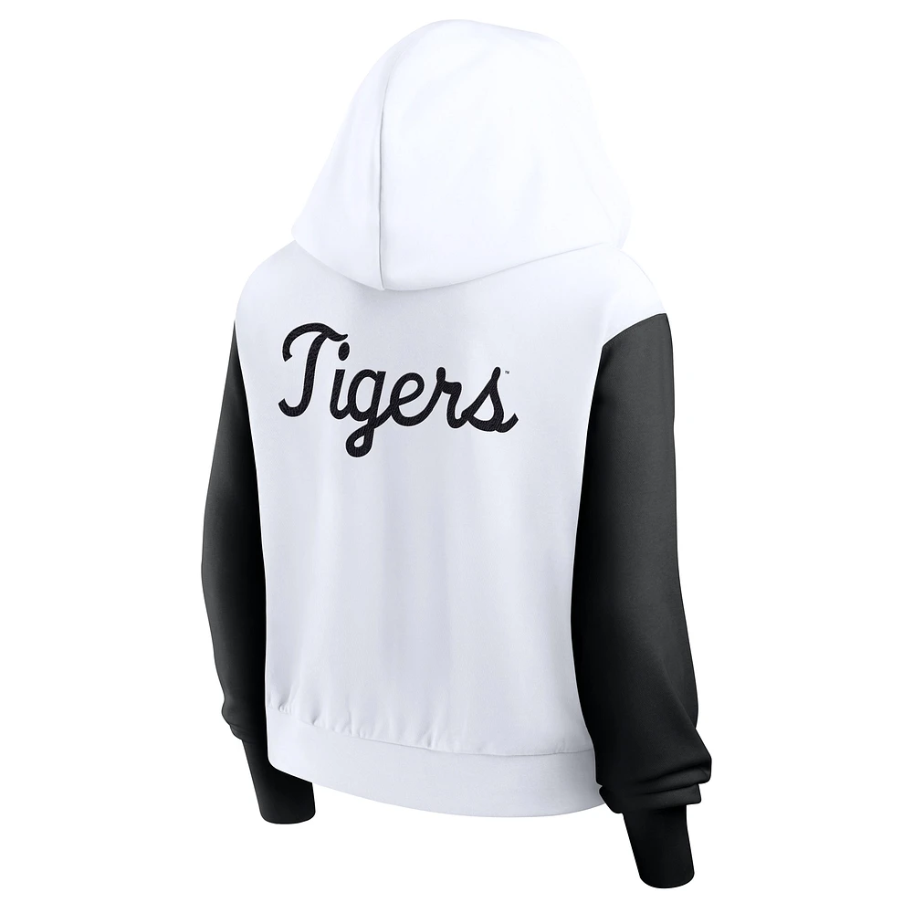 Sweat à capuche Nike blanc LSU Tigers Cropped Beyond Capability pour femme, entièrement zippé, avec inscription color-block