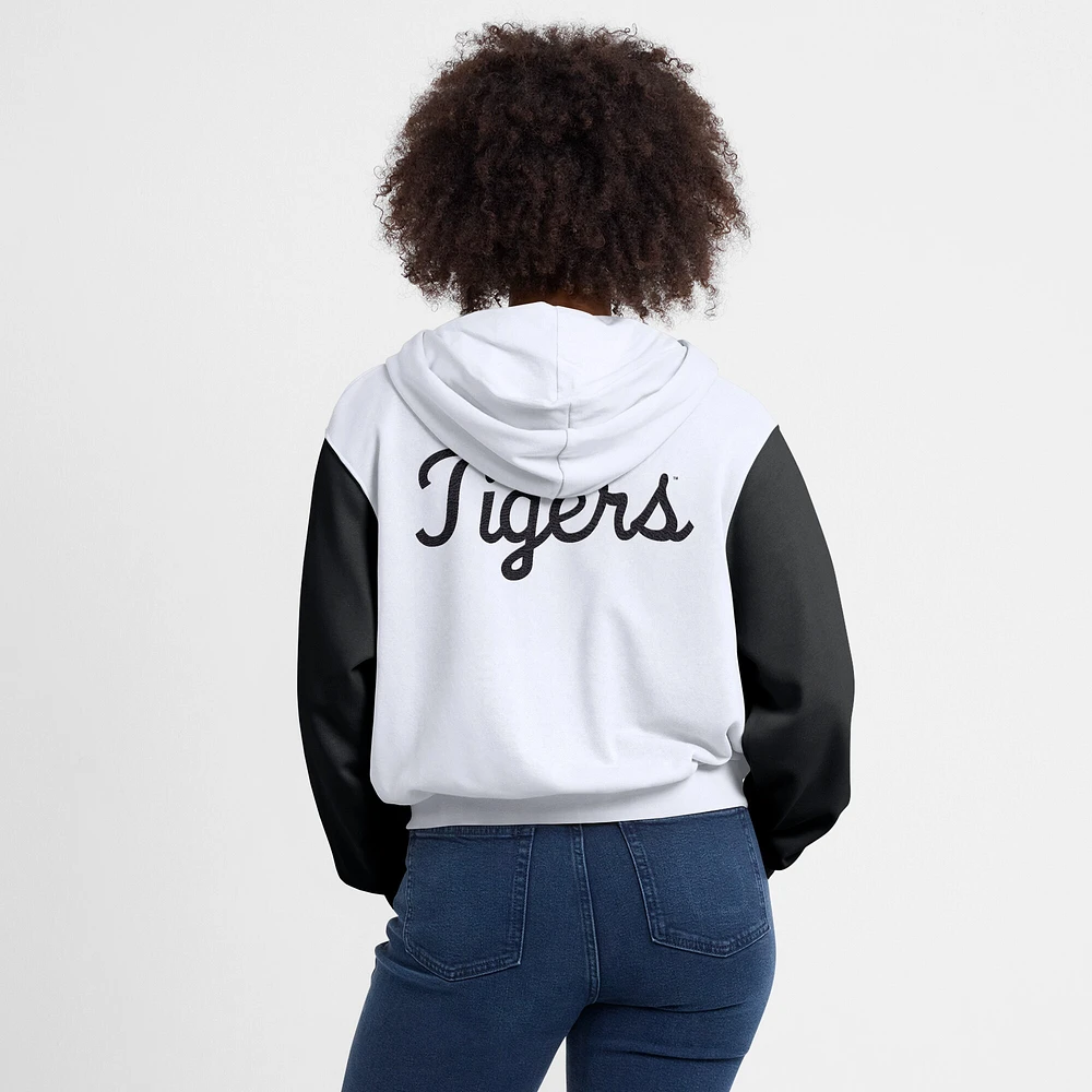 Sweat à capuche Nike blanc LSU Tigers Cropped Beyond Capability pour femme, entièrement zippé, avec inscription color-block