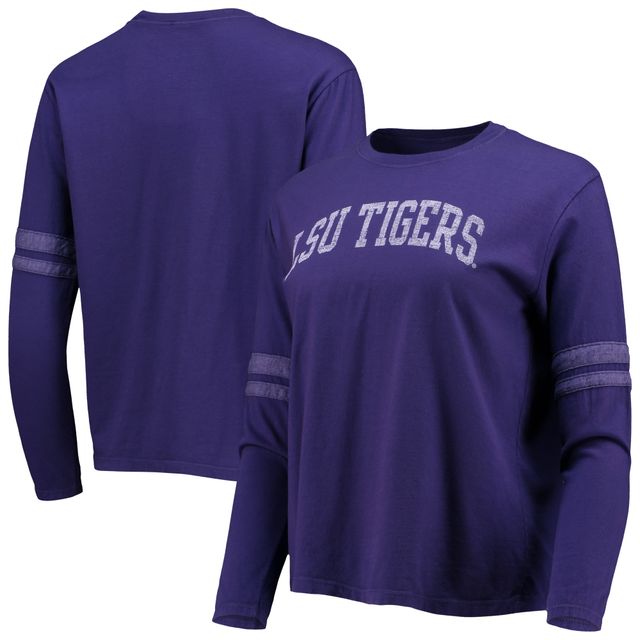 T-shirt à manches longues rayures vintage violet LSU Tigers Vault de marque rétro originale pour femmes