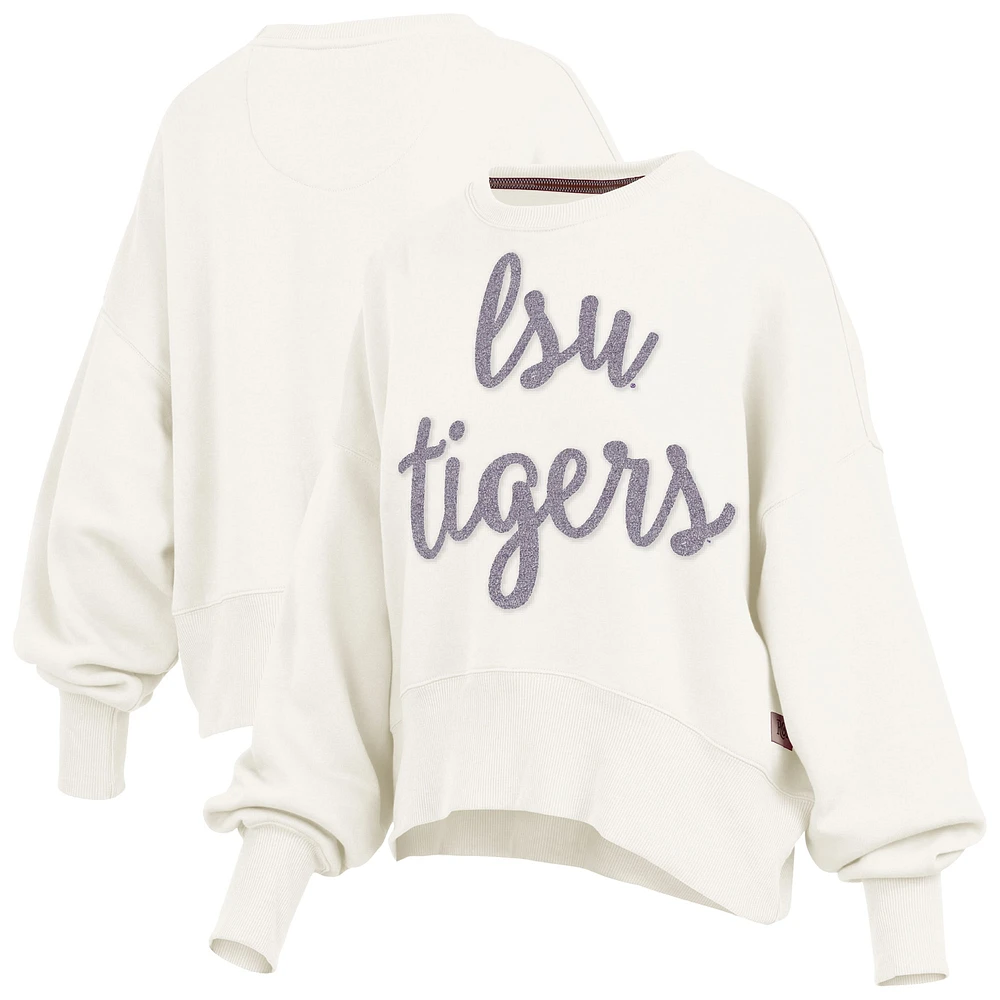 Women's Pressbox Cream LSU Tigers Chelsea Oversized Pullover Sweatshirt