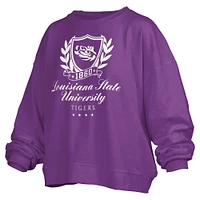 Women's Pressbox Purple LSU Tigers Big Aug Script Janice Oversized Pullover Sweatshirt