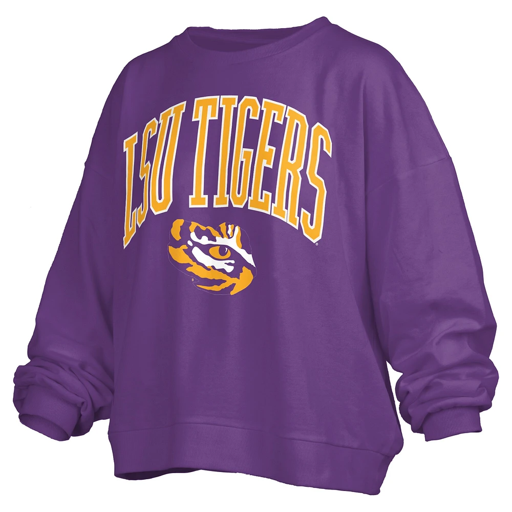 Sweat-shirt surdimensionné à manches longues pour femme, violet, avec logo Janise Arch Over, des LSU Tigers