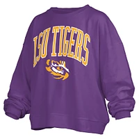 Sweat-shirt surdimensionné à manches longues pour femme, violet, avec logo Janise Arch Over, des LSU Tigers