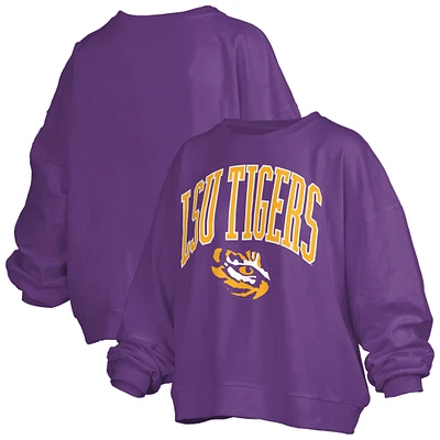 Sweat-shirt surdimensionné à manches longues pour femme, violet, avec logo Janise Arch Over, des LSU Tigers