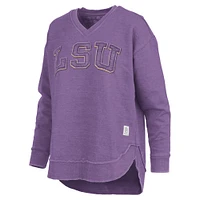 Sweat-shirt à col en V Westin Poncho violet Pressbox pour femme LSU Tigers